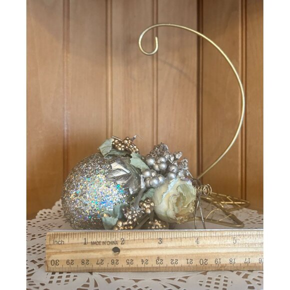 Handmade Floral Glitter Handcrafted Christmas Ornament Silver Pink Decoration - Picture 2 of 8